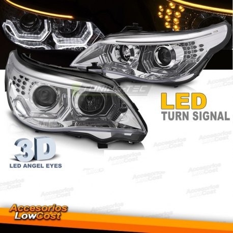 FAROS BMW E60 E61 03-08 ANGEL EYES LED 3D CROMO