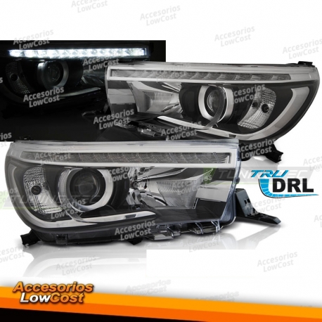 Faro Toyota Hilux 16 LED DRL negro