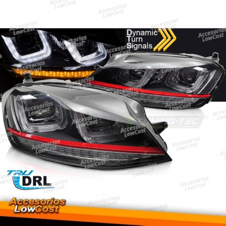 FAROS LIGHT SEQ NEGRO CON LÍNEA ROJA compatible con VW GOLF 7 13-17