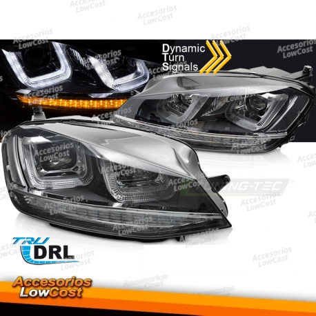 FARÓIS LIGHT SEQ PRETOS COM LINHA CROMADA compatível com VW GOLF 7 13-17