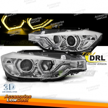 FAROS DELANTEROS OJOS DE ÁNGEL LED AMARILLO DRL CROMADOS se adapta a BMW F30/F31 11-15