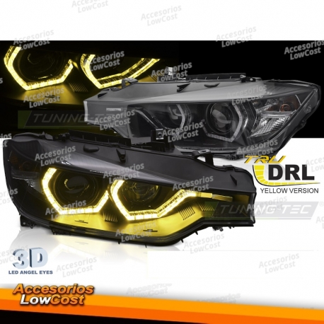 FAROS DELANTEROS OJOS DE ÁNGEL LED AMARILLO DRL CROMADOS se adapta a BMW F30/F31 11-15