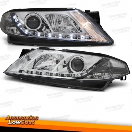 FAROIS COM LUZ DIURNA LED / RENAULT LAGUNA / 01-05 FUNDO CROMADO