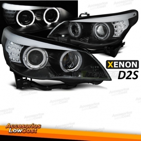 FAROS OJOS DE ANGEL E INTERMITENTE LED PARA BMW E60 (03-04), XENON D2S FONDO NEGRO