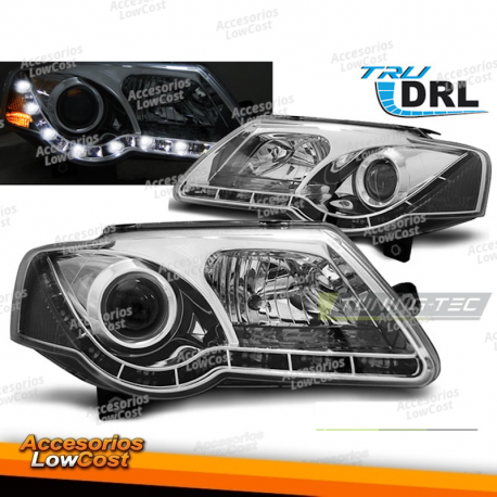 FARÓIS VERDADEIROS DRL CROMADOS para VW PASSAT B6 3C 03/05-10