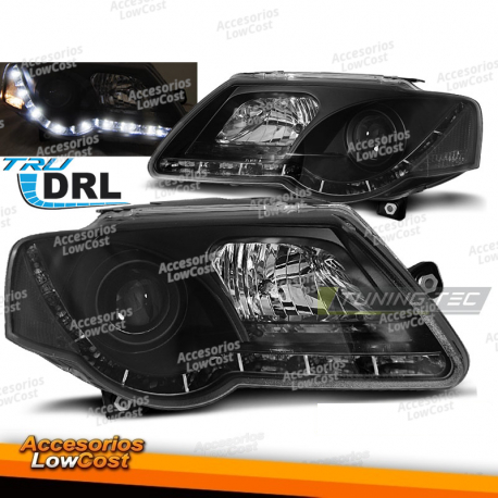 FARÓIS VERDADEIROS DRL PRETOS compatível com VW PASSAT B6 3C 03/05-10