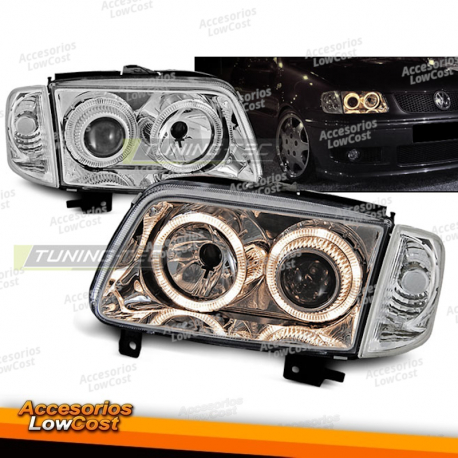 FARÓIS CROMADOS ANGEL EYES para VW POLO 6N2 10.99-10.01