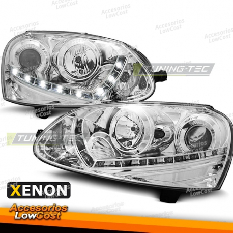 FARÓIS XENON CROMADOS LUZ DO DIA para VW GOLF 5 03-08