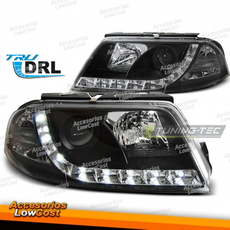 FARÓIS VERDADEIROS DRL PRETOS adequados para VW PASSAT 3BG 09.00-03.05