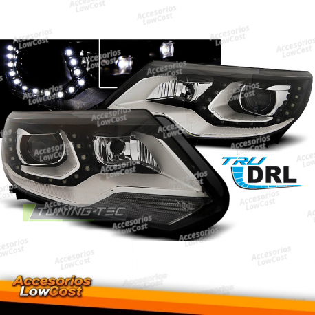 FARÓIS VERDADEIROS DRL PRETOS para VW TIGUAN 2011 - 12/2015