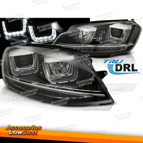 FARÓIS U-LED LIGHT DRL PRETO compatíveis com VW GOLF 7 11/12-17