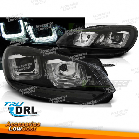 FARÓIS U-LED LUZ DRL PRETO LINHA PRETA cabe VW GOLF 6 08-12