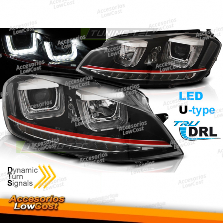 FARÓIS U-LED LIGHT DRL BLACK RDD LINE SEQ para VW GOLF 7 11/12-17