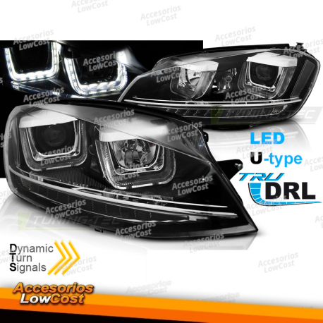 FARÓIS U-LED LIGHT DRL BLACK SEQ compatível com VW GOLF 7 11/12-17