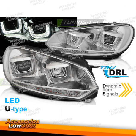 FARÓIS U-LED LIGHT DRL CHROME SEQ para VW GOLF 6 08-12