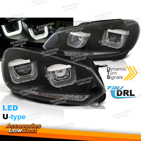 FARÓIS U-LED LIGHT DRL BLACK SEQ compatível com VW GOLF 6 08-12