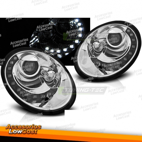 FARÓIS CROMADOS DAYLIGHT para VW NEW BEETLE 06-12