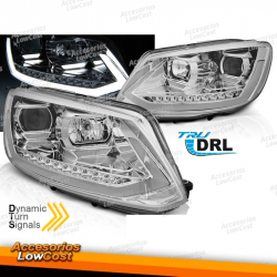 FARÓIS DRL TUBO DE LUZ CROMADO SEQ compatível com VW TOURAN II 08/10-15