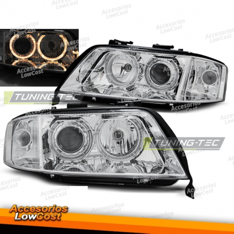 FARÓIS CROMADOS ANGEL EYES para AUDI A6 06/01-05/04