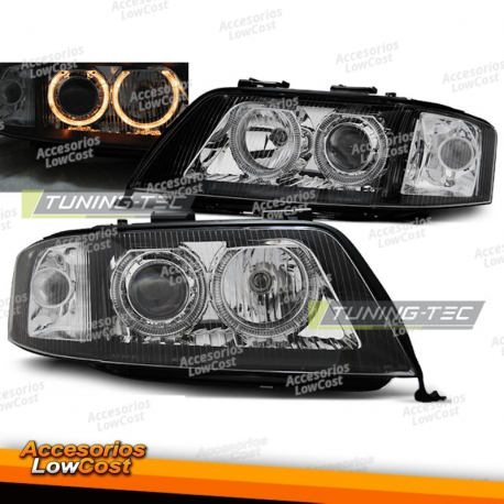 FARÓIS PRETOS ANGEL EYES adequados para AUDI A6 06/01-05/04