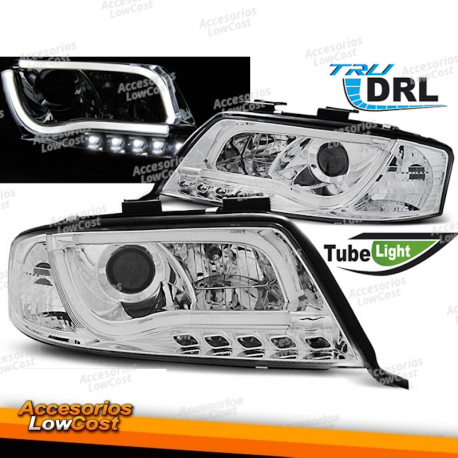 FARÓIS TUBO DE LUZ DRL CROMADO compatível com AUDI A6 06/01-05/04