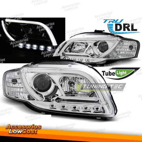 FARÓIS TUBO DE LUZ DRL CROMADO compatível com AUDI A4 B7 11/04-03/08