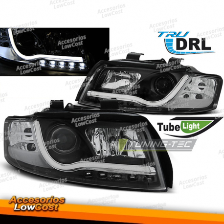 FARÓIS TUBO DE LUZ DRL PRETO para AUDI A4 10/00-10/04