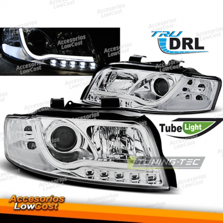 FAROS TUBO LUZ DRL CROMADO se adapta a AUDI A4 10/00-10/04