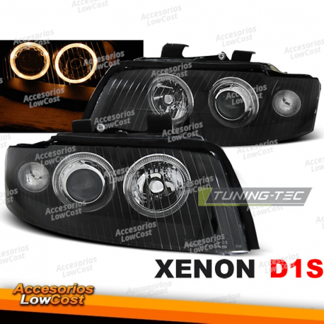 FARÓIS XENON PRETOS ANGEL EYES adequados para AUDI A4 10/00-10/04