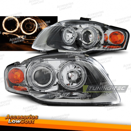 FARÓIS CROMADOS ANGEL EYES para AUDI A4 B7 11/04-03/08