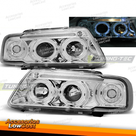 FARÓIS CROMADOS ANGEL EYES para AUDI A3 8L 08.96-08.00