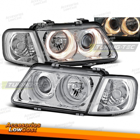 FARÓIS CROMADOS ANGEL EYES para AUDI A3 08.96-08.00