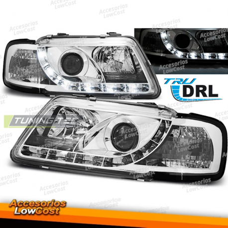 FARÓIS VERDADEIROS DRL CROMADOS para AUDI A3 8L 08.96-08.00