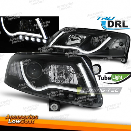 FARÓIS TUBO DE LUZ DRL PRETO compatível com AUDI A6 C6 04/04-08