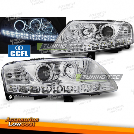 FARÓIS LED CROMADOS ANGEL EYES para AUDI A6 C6 04/04-08