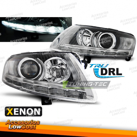 FARÓIS VERDADEIROS DRL XENON CROMADOS para AUDI A6 C6 04/04-08