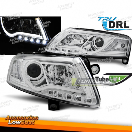 FARÓIS TUBO DE LUZ DRL CROMADO compatível com AUDI A6 C6 04/04-08