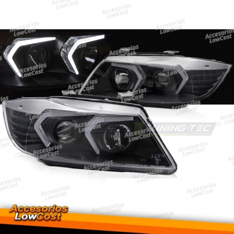 FARÓIS LED PRETOS para BMW E90/E91 05-08