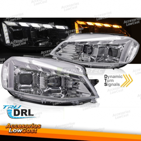 FARÓIS CROMADOS LED DRL SEQ compatível com VW GOLF 7 17-19