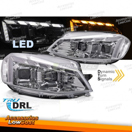 FARÓIS COMPLETOS LED LUZ CROMADA DRL SEQ serve para VW GOLF 7 17-19