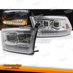 FAROS DELANTEROS PARA DODGE RAM 09-18 DOBLE CROMADO