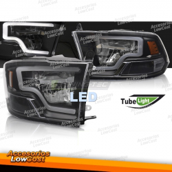 FAROS DELANTEROS PARA DODGE RAM 09-18 LUZ TUBO LED NEGRA