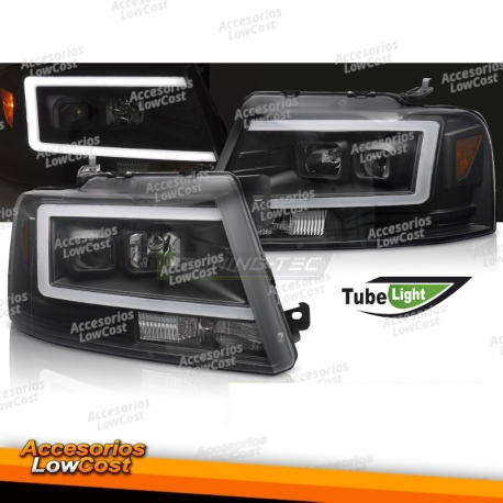 FARÓIS PARA FORD F150 MK 11 04-08 TUBO LED PRETO