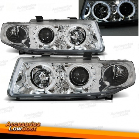 FAROS OJOS DE ANGEL SEAT TOLEDO Y SEAT LEON (99-05). CRISTAL CLARO/CROMADO.