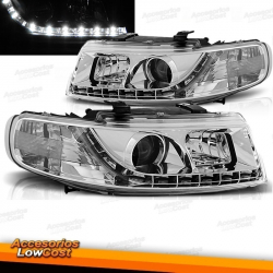 FAROS LUZ DIURNA LED TOLEDO Y SEAT LEON, 99-04 CRISTAL CLARO/CROMADO.