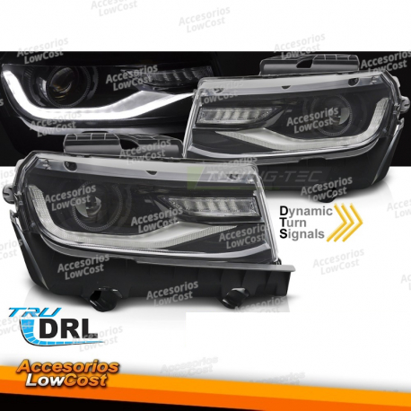 FAROS DELANTEROS PARA CHEVROLET CAMARO 13-15 TUBO LED NEGRO