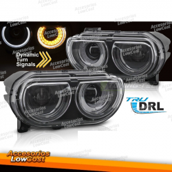 FARÓIS PRETOS DRL PARA DODGE CHALLENGER 08-14