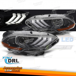 FARÓIS LED PRETOS DRL PARA FORD MUSTANG 18-21