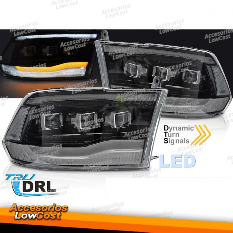 FAROS DELANTEROS PARA DODGE RAM 09-18 LED NEGRO