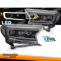 FARÓIS LED PRETOS PARA FORD RANGER V 16-22